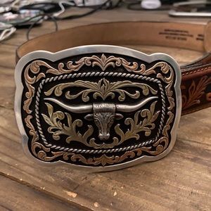 Justin Leather CowGirl Belt with Longhorn Buckle